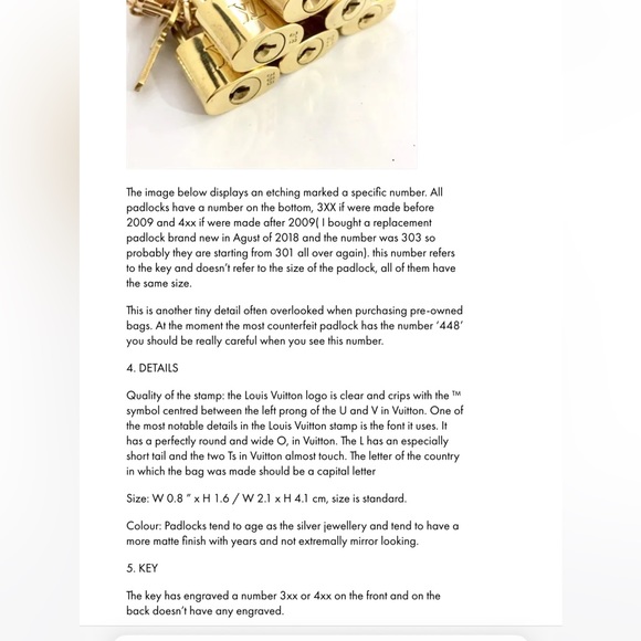 Authentic LV Lock w/2 keys - Picture 6 of 7